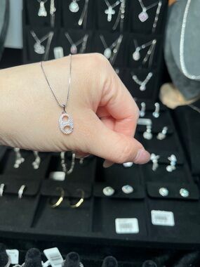 Sterling Silver Pavé Double Circle Pendant Necklace - White